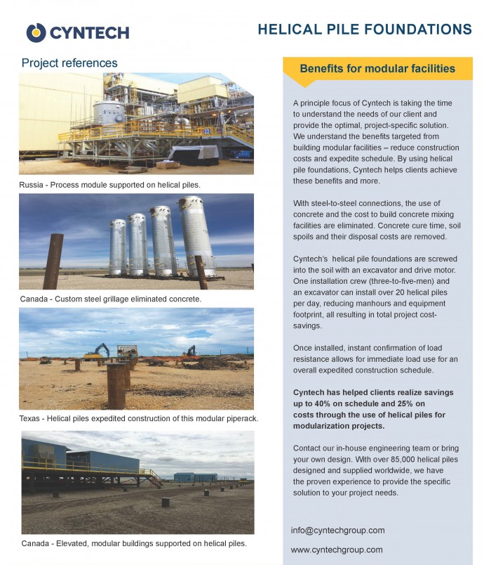 Helical pile foundations for modular facilities